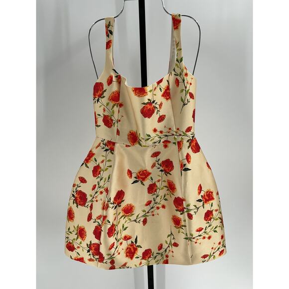 De La Vali Lola Floral Ivory Polyester Satin Twill Mini Dress Size 10 - Picture 2 of 4